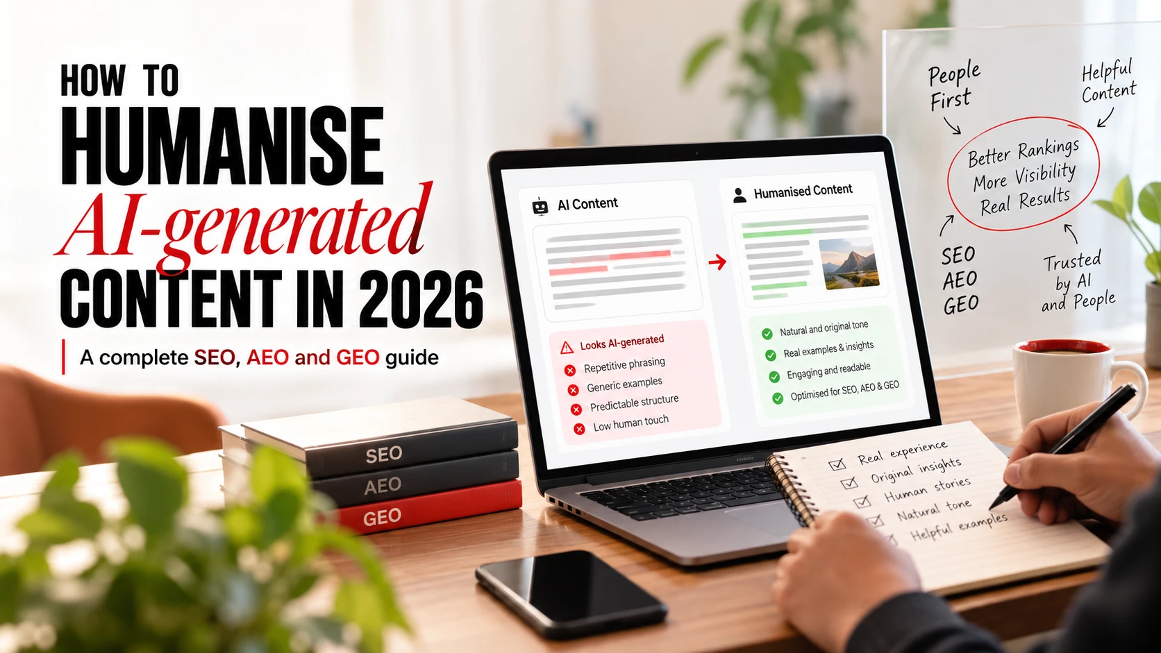 How to humanise AI-generated content in 2026: a complete SEO, AEO and GEO guide